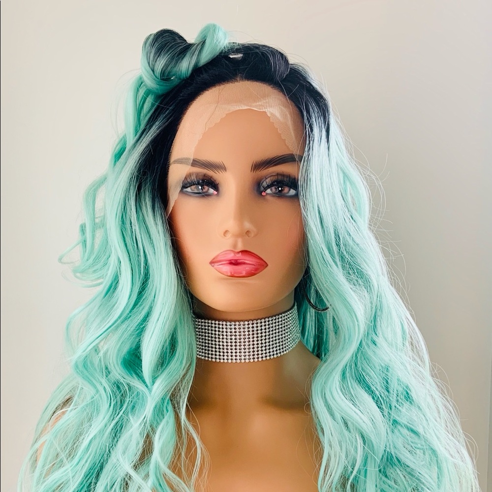 Gorgeous 26” Ombre Aqua Color 13x2.5 Premium Fiber Lace Front Wig